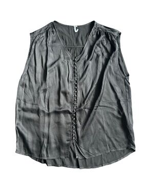 Young Fabulous &‎ Broke Satin Button-Front V-Neck Sleeveless Blouse Black Size m